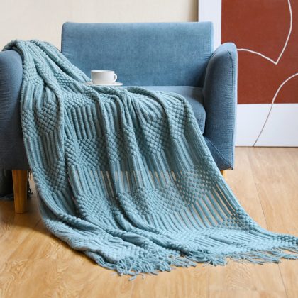 3D Knitted  Solid Color Throw Sofa Blanket With Tassel Home Decor