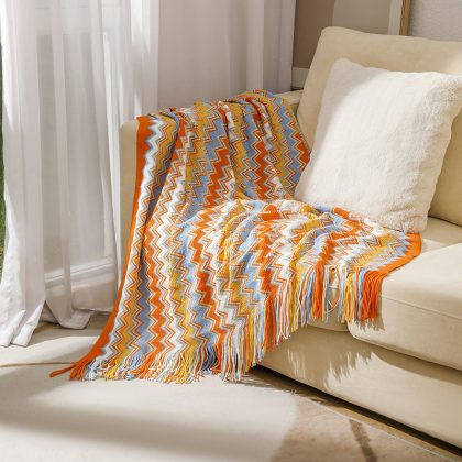 Bohemian Style Knitted with Tassel Throw Blankets, Soft Cozy Sofa Cover Blanket